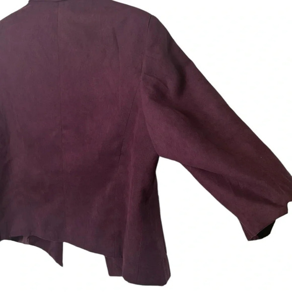 Burgundy suede look blazer ,women size  18,open front,boxy,notch lapel,career,EC - Picture 6 of 9